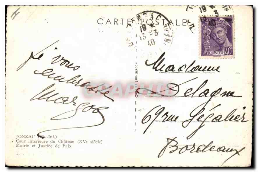 CPA Jonzac Ch Inf Cour interieure du Chateau XV siecle Mairie et Justice de Paix  — Back
