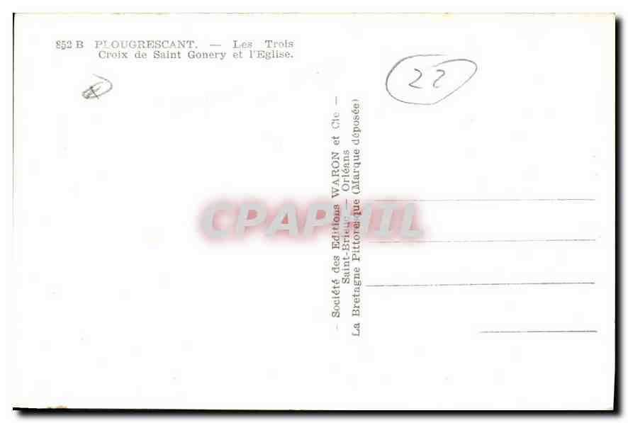 P lougrescant — Les Trois Croix de Saint-Gonery et l'Église — Société des Éditions Waron, Saint-Brieuc — Verso