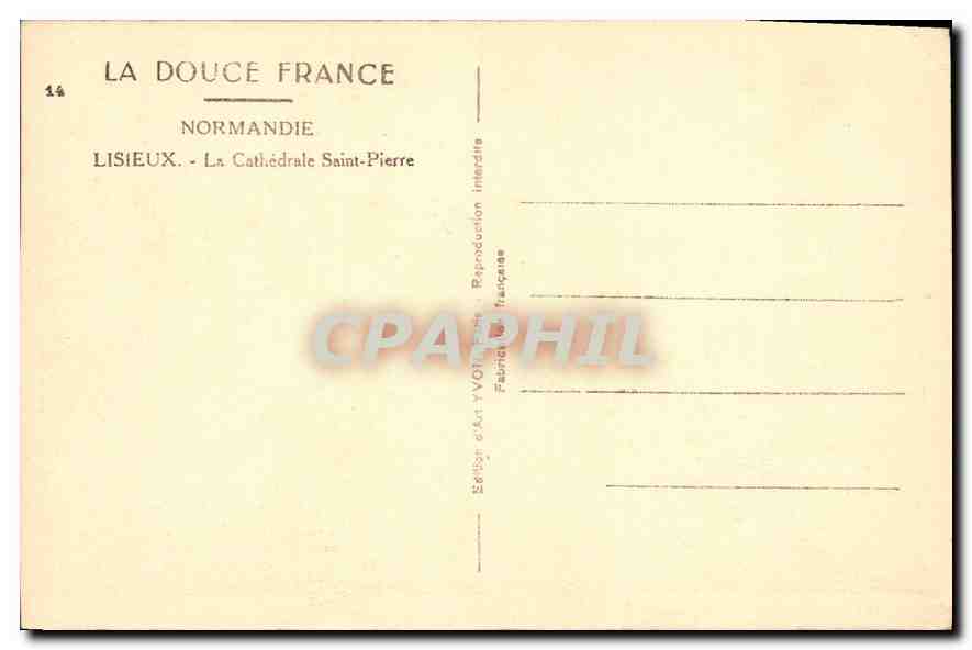 Lisieux - La Cathédrale Saint-Pierre — éditeur Yvon, n°14 — Verso