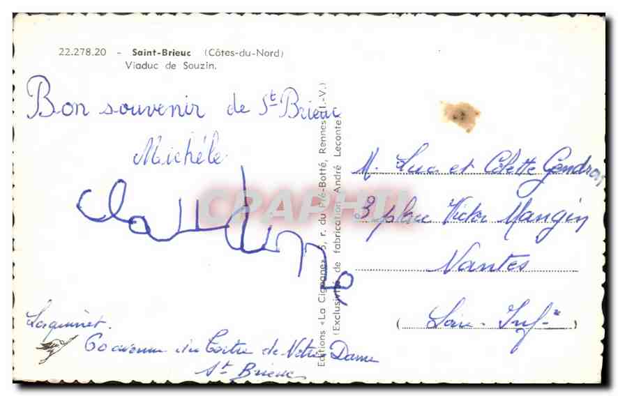 CPM Saint Brieuc Cotes du Nord Viaduc de Souzin  — Rückseite