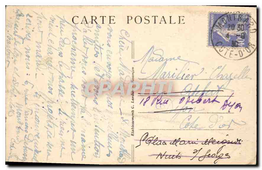 CPA Montbard Cote d Or Le Parc Au pied de la Vieille Tour Chien Berger allemand — Rückseite
