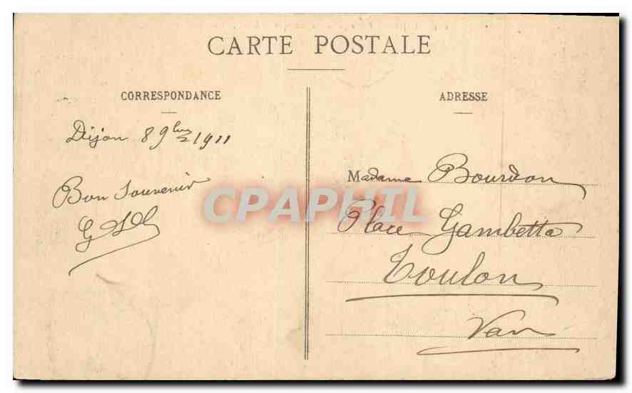 CPA Dijon Place de la Republique Train — Rückseite