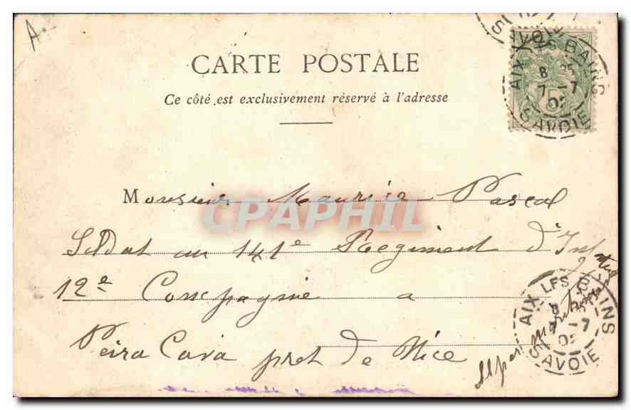 CPA Aix les Bains Le Grand Cercle — Verso