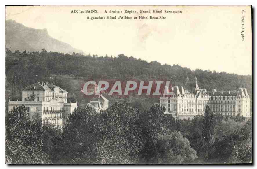 CPA Aix les Bains A droite Regina Grand Hotel Bernasco Agauche Hotel d'Albion et Hotel Beau Site