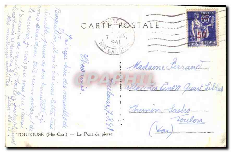 CPA Toulouse le Pont de pierre — Verso