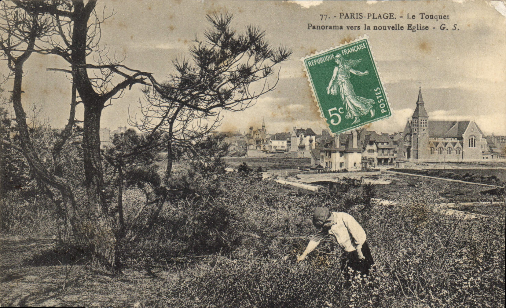 CPA Paris Plage le Touquet Panomarama vers la nouvelle Eglise