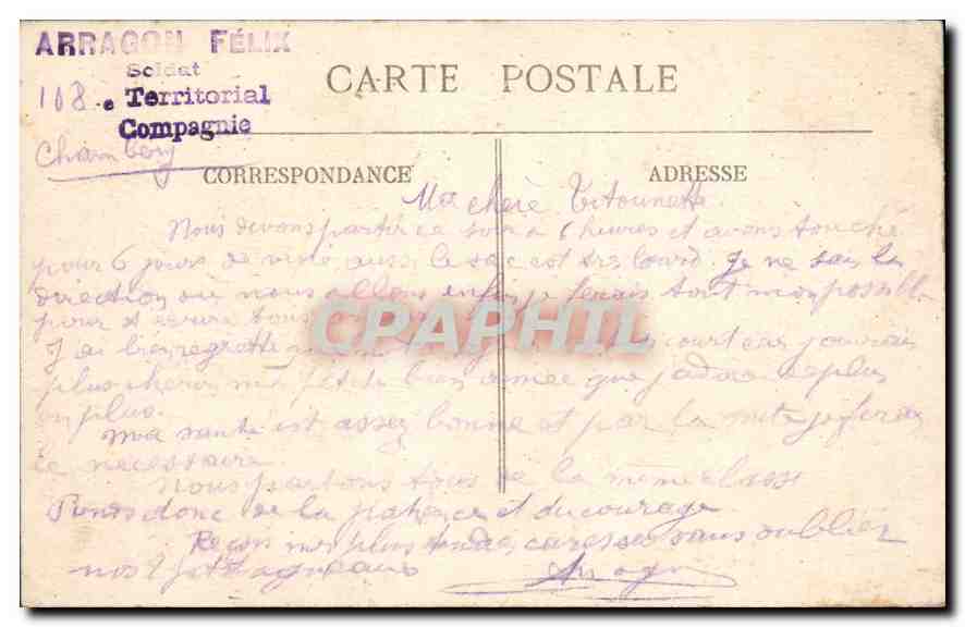 CPA Chambery (Savoie) La Colonne des Elephants — Rückseite