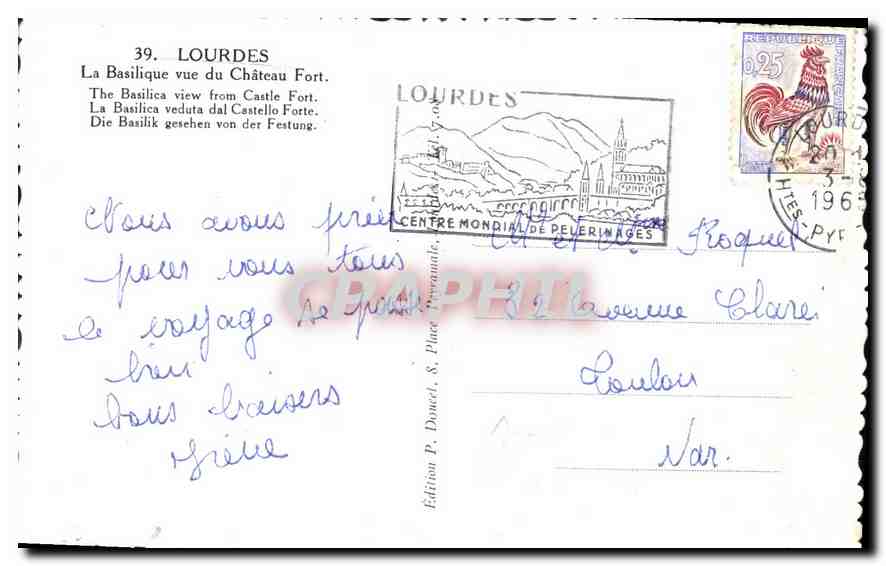 CPA Lourdes La Basilique vue du Chateau Fort — Verso