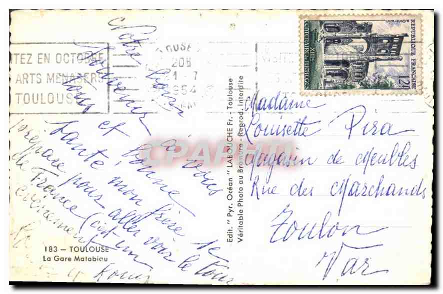 CPM Toulouse La Gare Matabiau — Rückseite