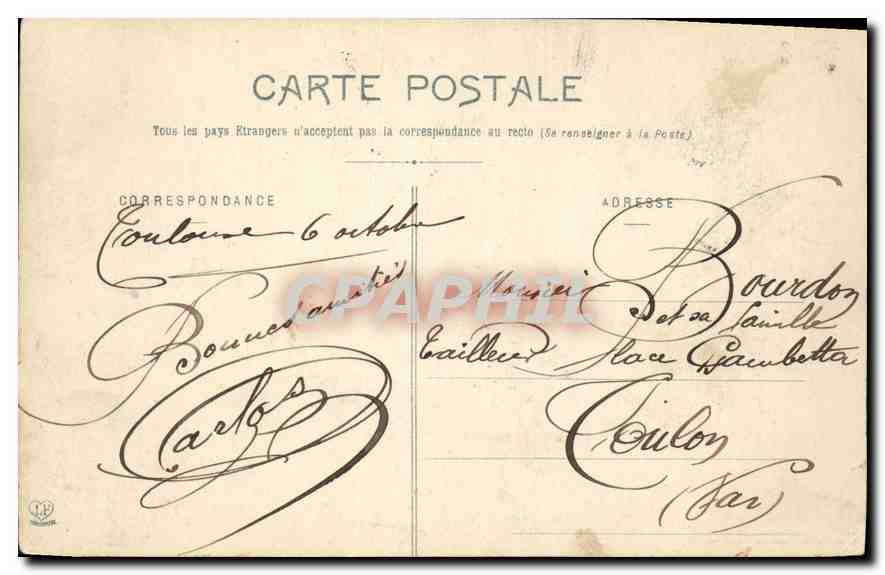 CPA Toulouse Palais du Marechal — Verso