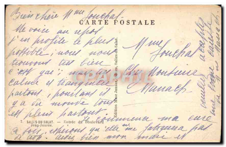 CPA Salles du Salat Jean Jaures Entree du Boulevard — Back