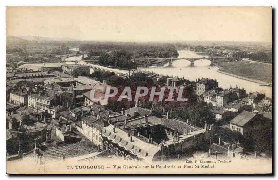 CPA Toulouse Vue generale sur la Poudrerie et Pont St Michel