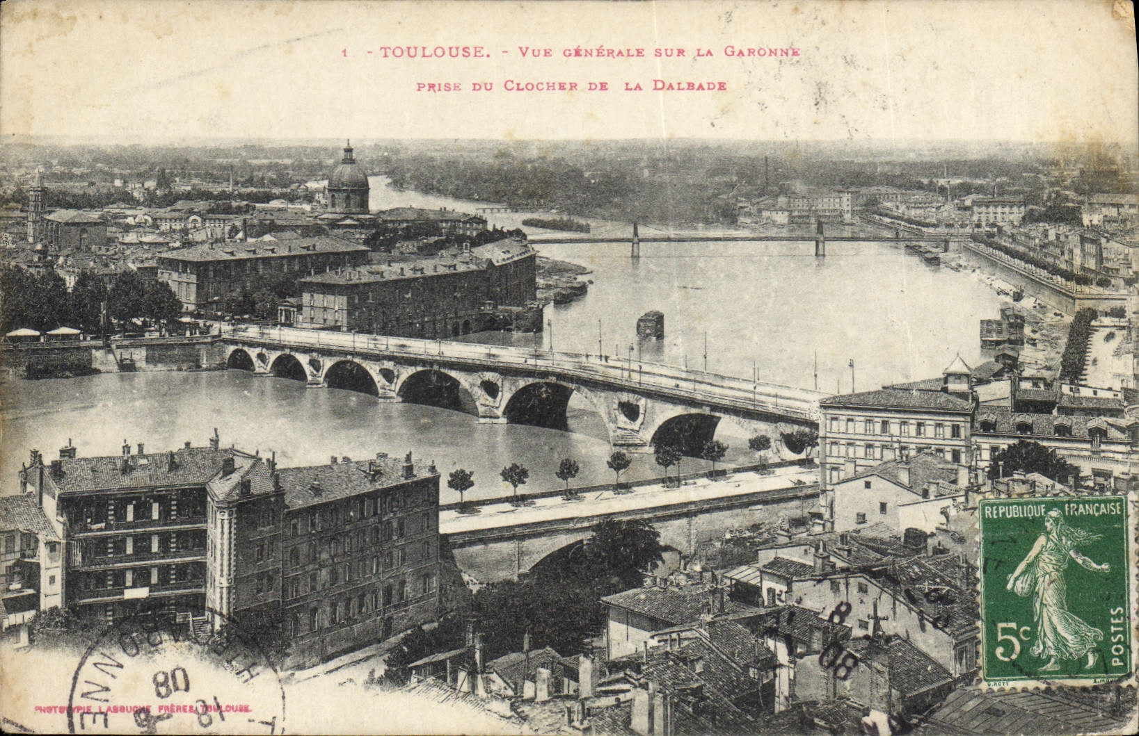 Toulouse — Vue générale sur la Garonne — prise du clocher de la Dalbade — Photographie Lasbouche, Toulouse