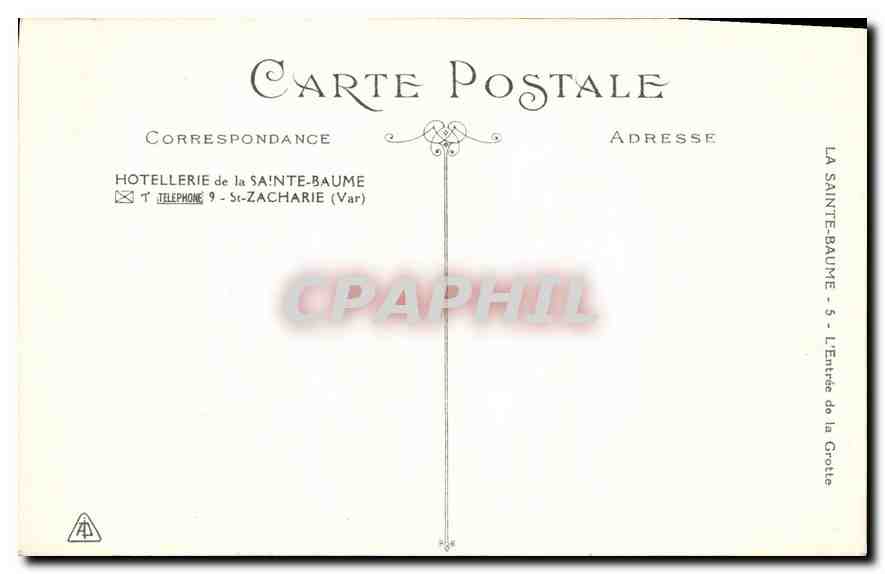 CPA Hotellerie de la Sainte Baume St Zacharie (Var) — Verso