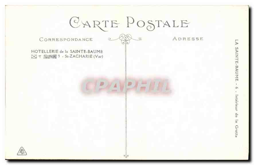 CPA Hotellerie de la Sainte Baume St Zacharie (Var) — Verso