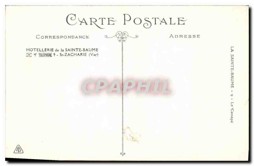 CPA Hotellerie de la Sainte Baume St Zacharie (Var) — Verso