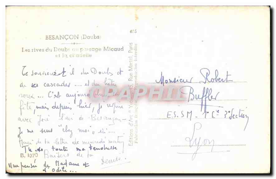 Les rives du Doubs et la citadelle — Besançon (Doubs) — Éditions d'Art 'Yvonne' Paris — Rückseite