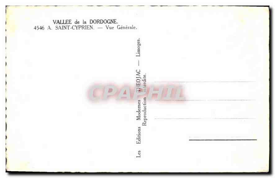 Saint-Cyprien — Vue Générale — Éditions Modernes Limoges — Rückseite