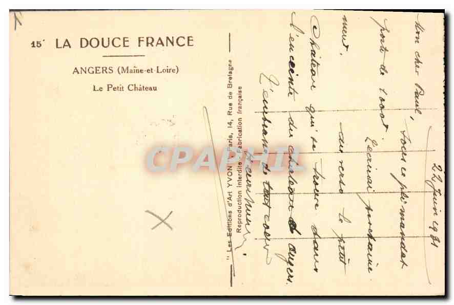 CPA Angers (Maine et Loire) Le Petit Chateau — Verso