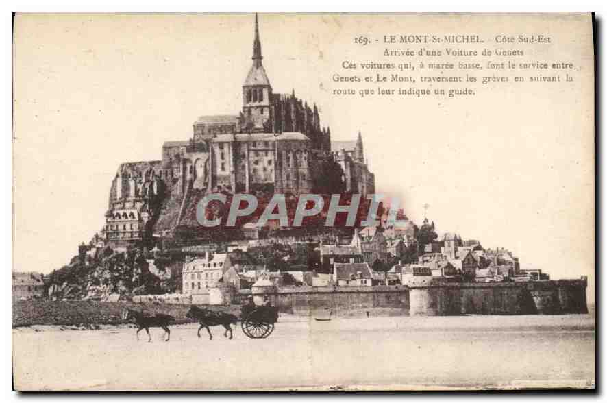 CPA Le Mont St Michel Cote Sud Est Arrivee d'une Voiture de Genets
