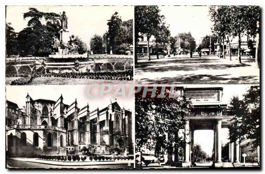 Toulouse — Quatre vues : Monument Jean Jaurès, avenue, cathédrale, arc de triomphe — Éditions photo ad. Brioune