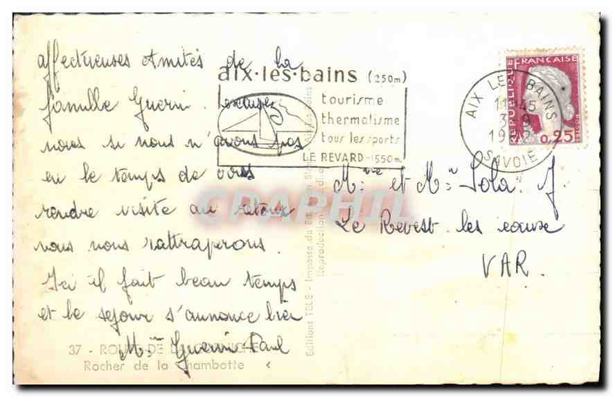 CPA Aix Les bains tourisme thermatisme tous les sports — Rückseite