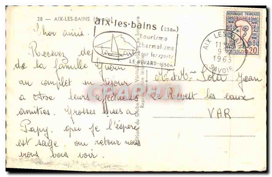 CPA Aix Les bains tourisme thermatisme tous les sports — Verso