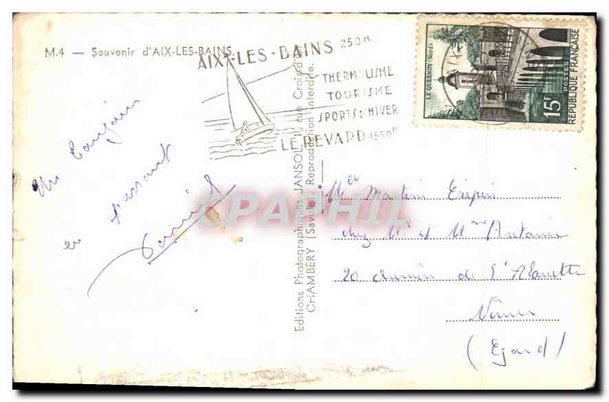 CPA Aix Les bains tourisme thermatisme tous les sports souvenir — Verso