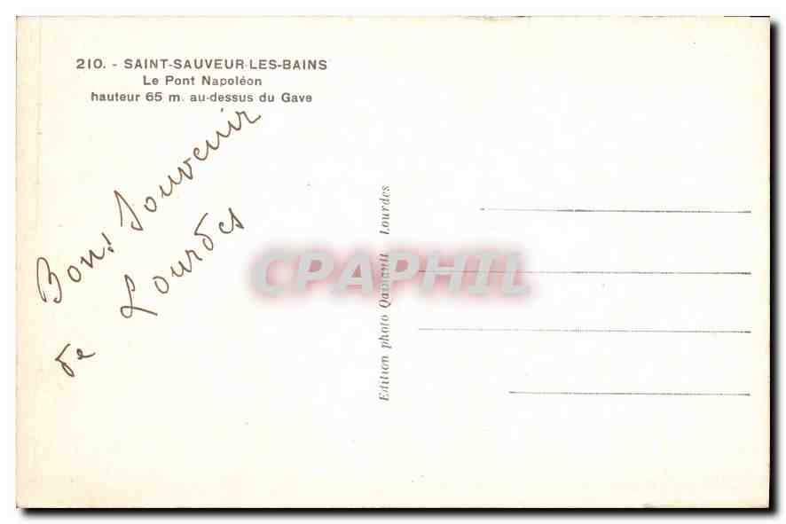 CPA Saint Sauveur les Bains Le Pont Napoleon hauteur 65 m au dessus du Gave — Verso