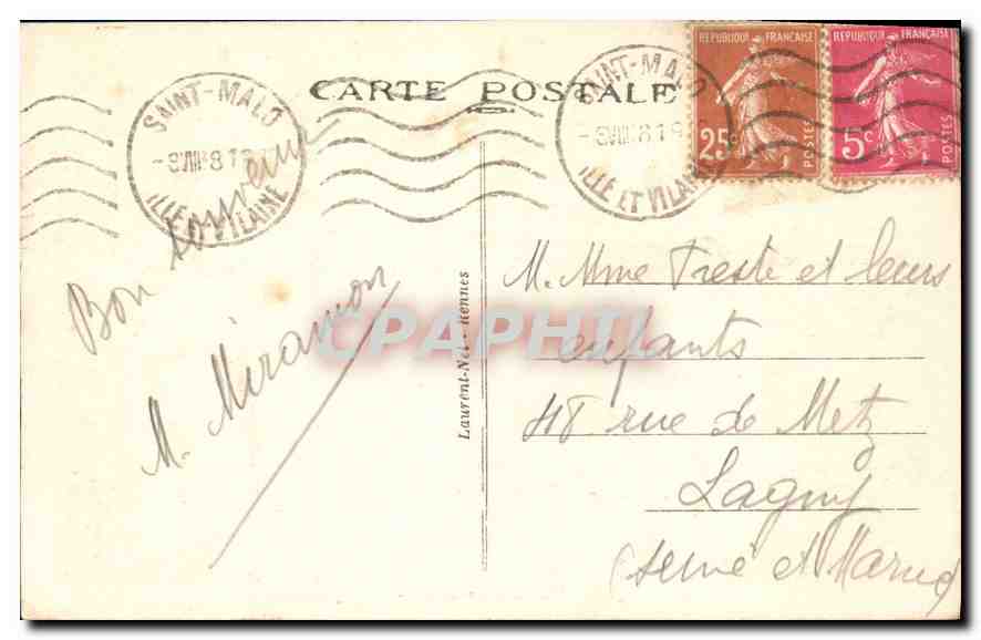 Saint-Malo — Les Remparts et la Cale de Dinan — Côte d’Emeraude — éditeur Lévy, n° 2842 — Verso