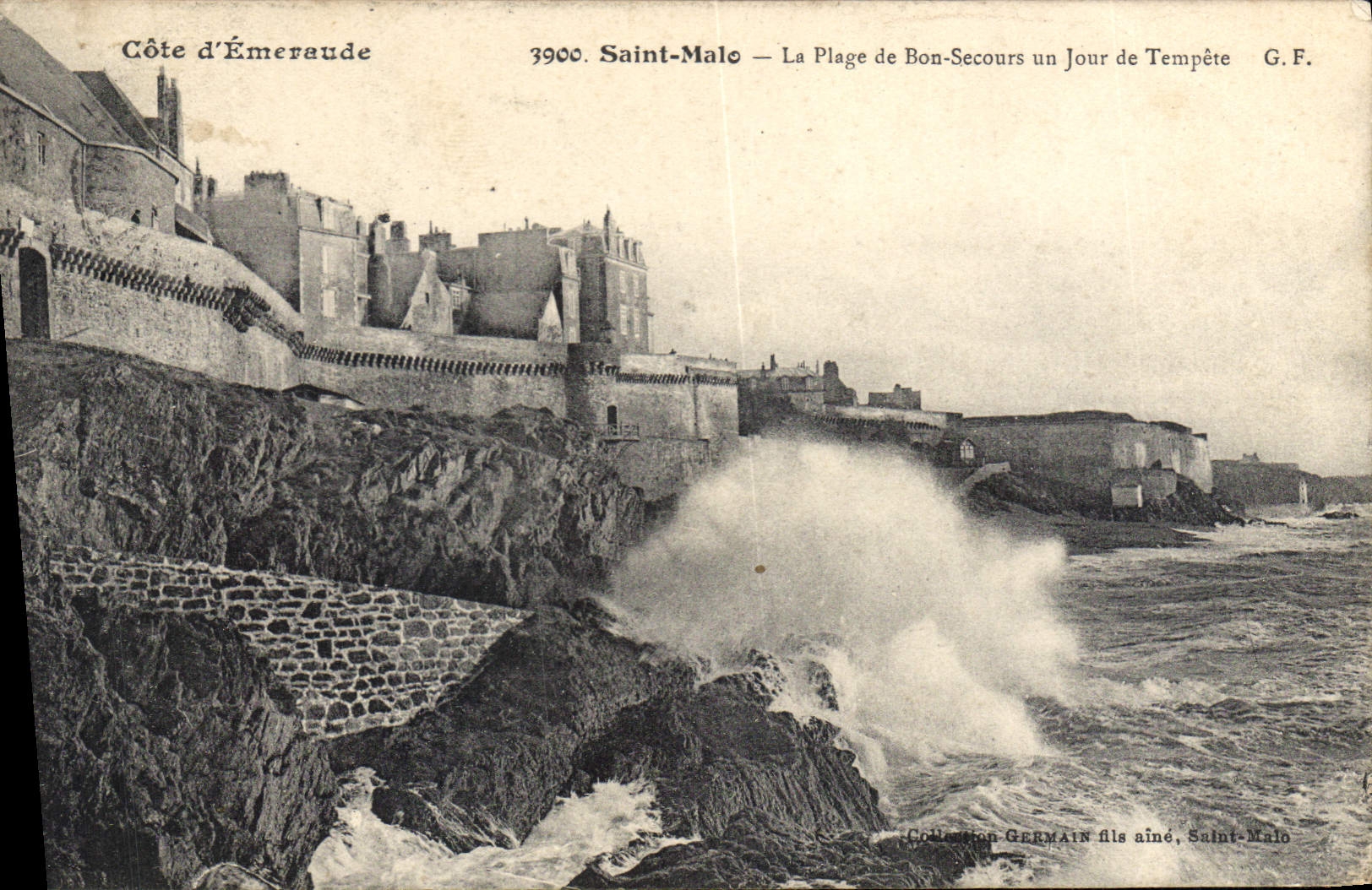 Saint-Malo — La Plage de Bon-Secours un Jour de Tempête — G.F. — Collection GERMAIN fils aîné