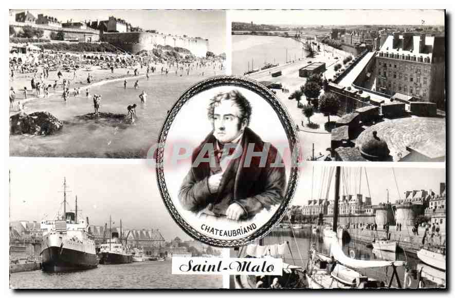 Saint-Malo — Châteaubriand — vue de la plage, du port et des remparts — éditeur Graphia