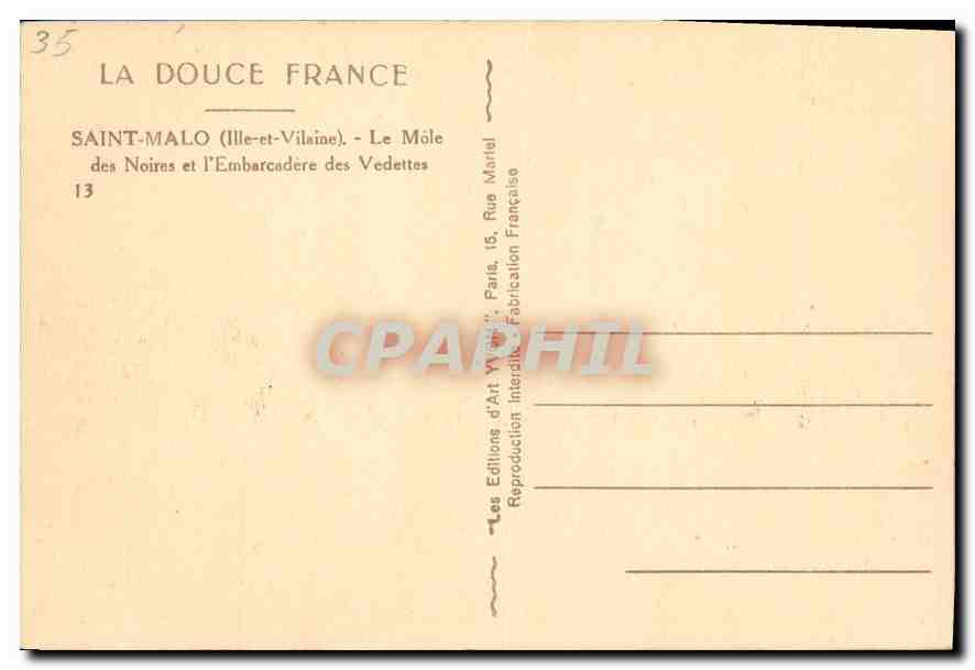 CPA Saint Malo (Illes et Vilaine) Le Mole des Noires dt l'Embacardere des Vedettes — Verso
