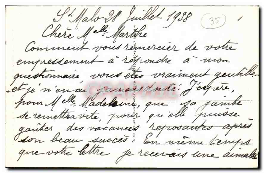 St-Malo — La Grande Porte (côté intérieur) et la Vierge miraculeuse — CPAPHIL n°39 — Verso