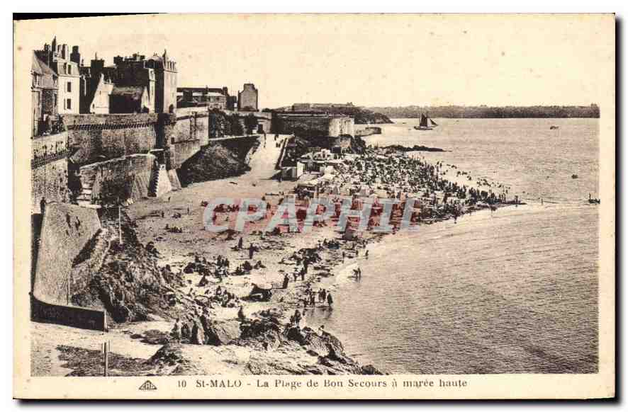 St-Malo - La Plage de Bon Secours à marée haute — CPA n°10, éditeur CPAPHIL