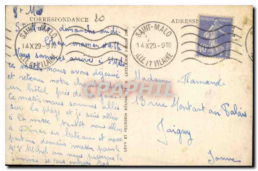 Saint-Malo — Les Deux Beys et la Plage de Bon Secours — LL — Verso