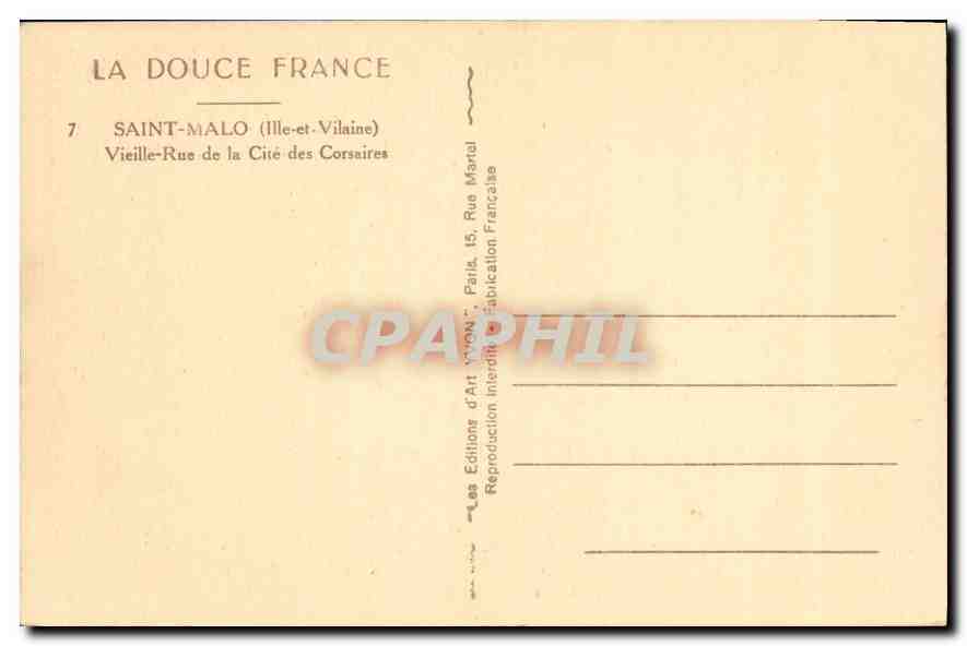 Saint-Malo — Vieille-Rue de la Cité des Corsaires — Les Éditions d'Art 'Vieille France' — Verso