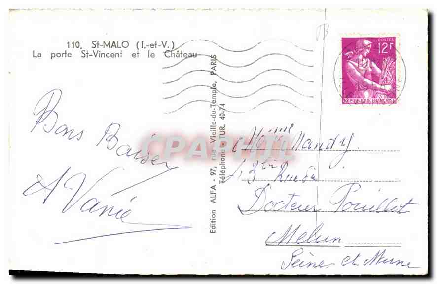 St-Malo (I.-et-V.) — La porte Saint-Vincent et le château — Édition ALFA, Paris — Verso