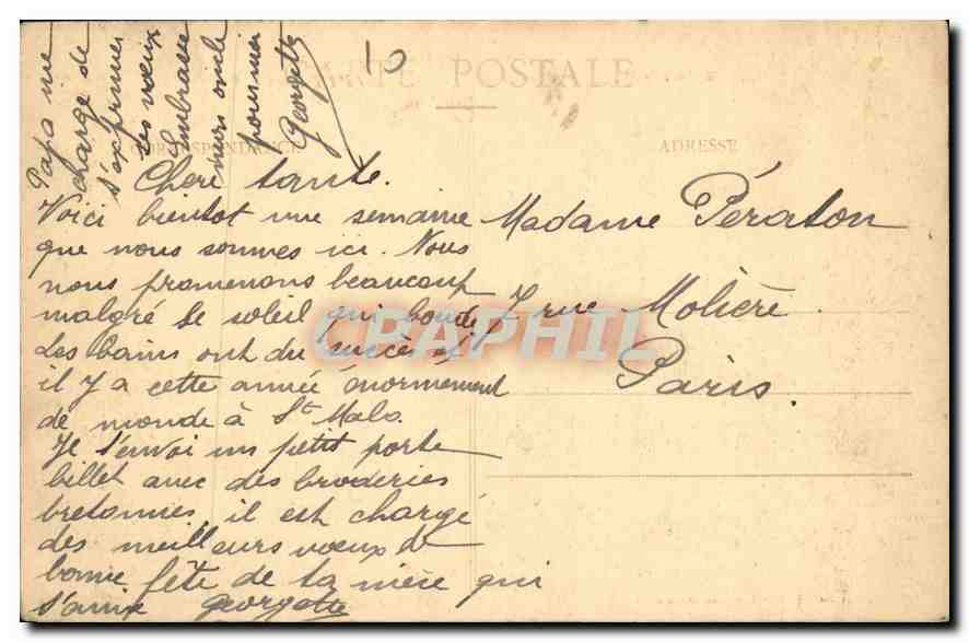 Saint-Malo - Promenade des Remparts - La Tour — Côte d'Émeraude, éditeur T. Guérin, n° 504 — Verso