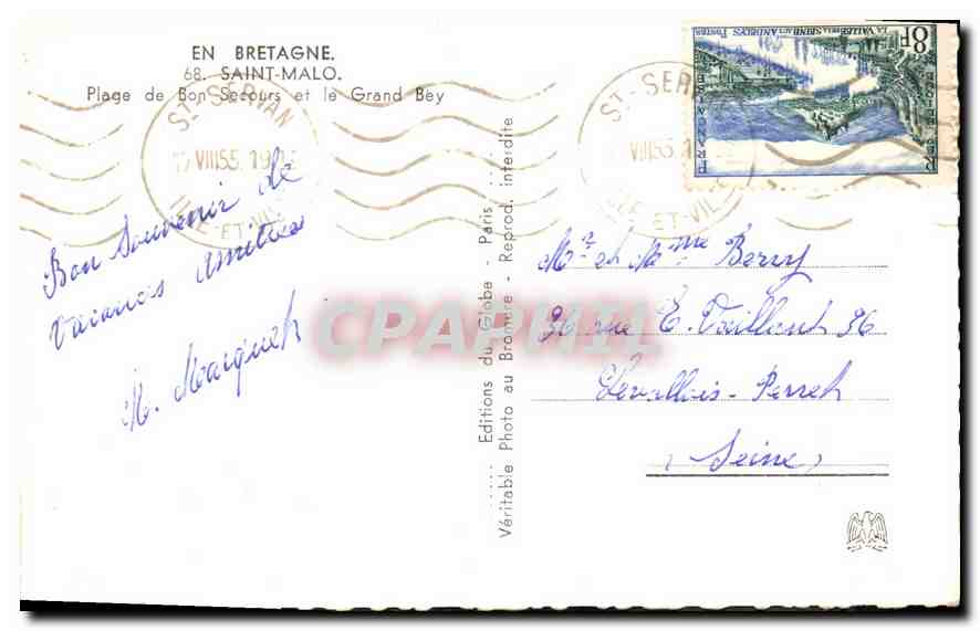 Plage de Bon Secours — Saint-Malo — Éditions du Globe — Verso