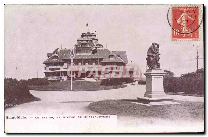 Saint-Malo — Le Casino, la statue de Chateaubriand — STNERCKE