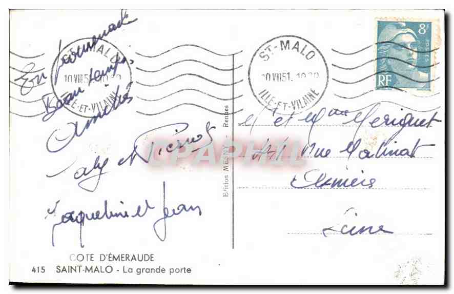 CPA St Malo Cote d'Emeraude La grande porte — Rückseite