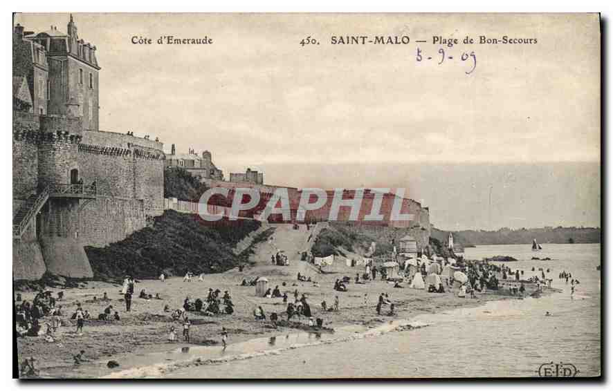 Saint-Malo — Plage de Bon-Secours — Côte d’Emeraude, éditeur E.F.D., n° 450