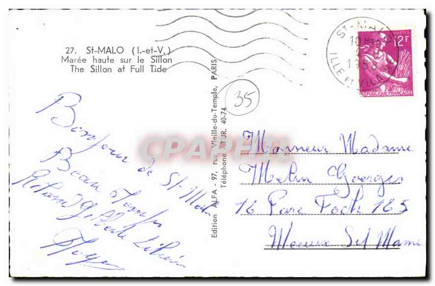 Marée haute sur le Sillon — St-Malo (Ille-et-Vilaine) — Édition ALFA, n°35 — Verso