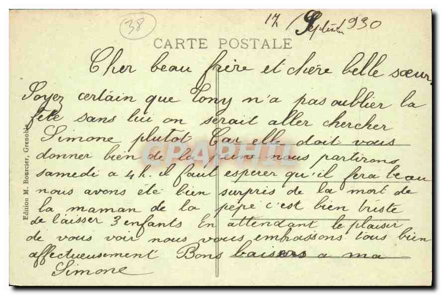 Grenoble - La Gare et le Moucherotte — Édition M. Boucher, n° 114 — Verso