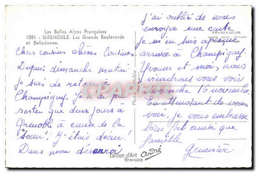 CPA Grenoble Les Grands Boulevards et Belledonne — Rückseite