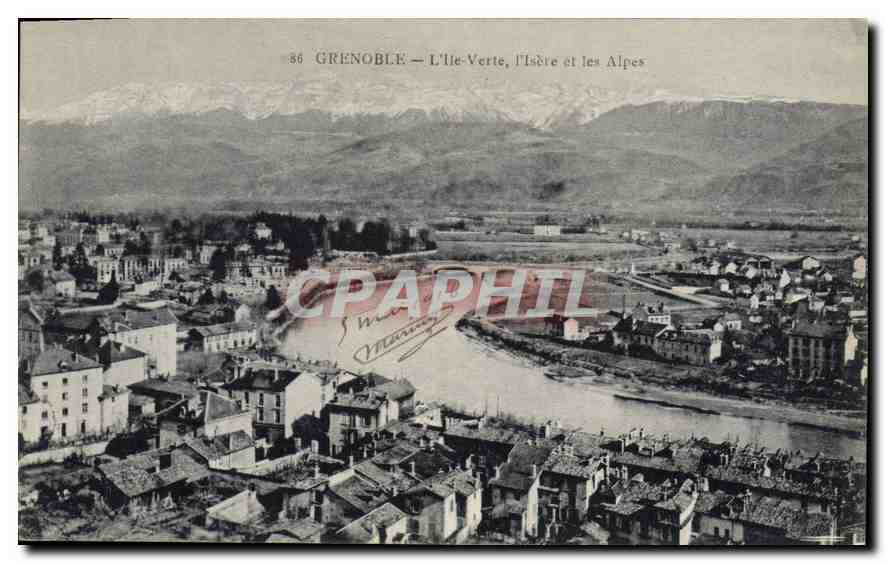 Grenoble — L'Île-Verte, l'Isère et les Alpes — Éditeur E. Gaudé