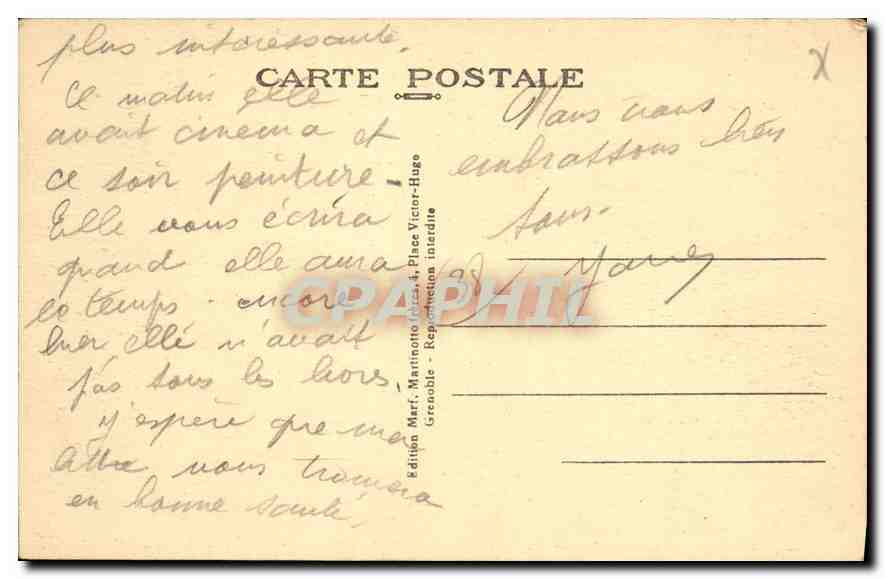 CPA Grenoble La Place Vaucanson L'Hotel des Postes Au fond le Moucherotte — Rückseite