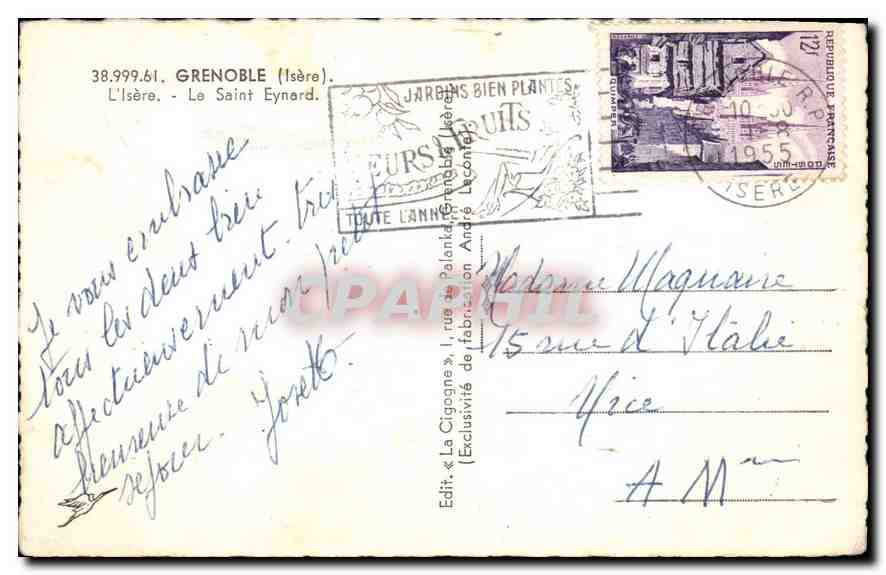 Grenoble - L'Isère - Le Saint Eynard — La Cigogne, n° 38.999.61 — Rückseite