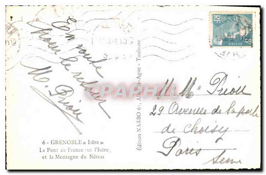 Grenoble — Le Pont de France sur l'Isère et la Montagne du Néron — Édition Narbo — Rückseite